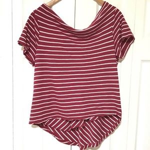 CODE X MODE COWL NECK HIGH LOW STRIPED LINEN TOP SIZE L